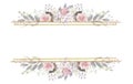 Horizontal frame with delicate wedding flowers ,wedding decor.Watercolor illustration Royalty Free Stock Photo